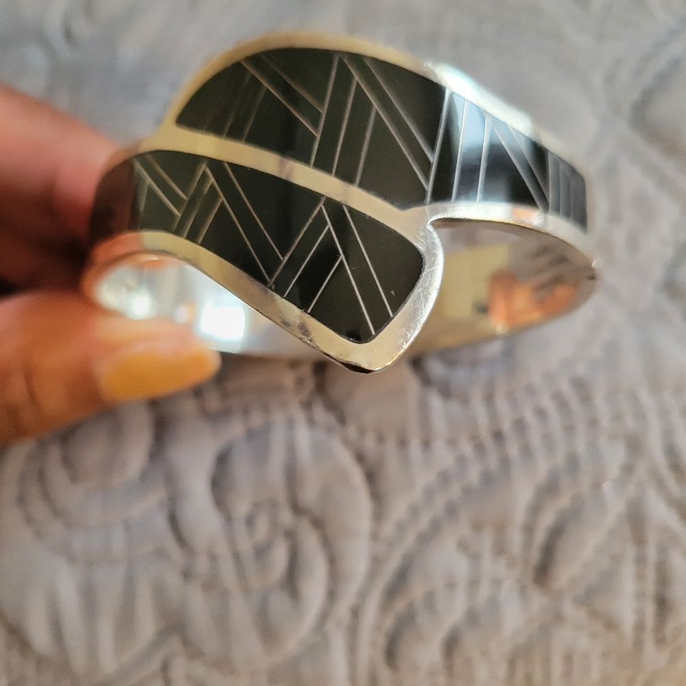 Signed Taxco Tonos TM-79 Mexico Sterling Onyx Bracelet